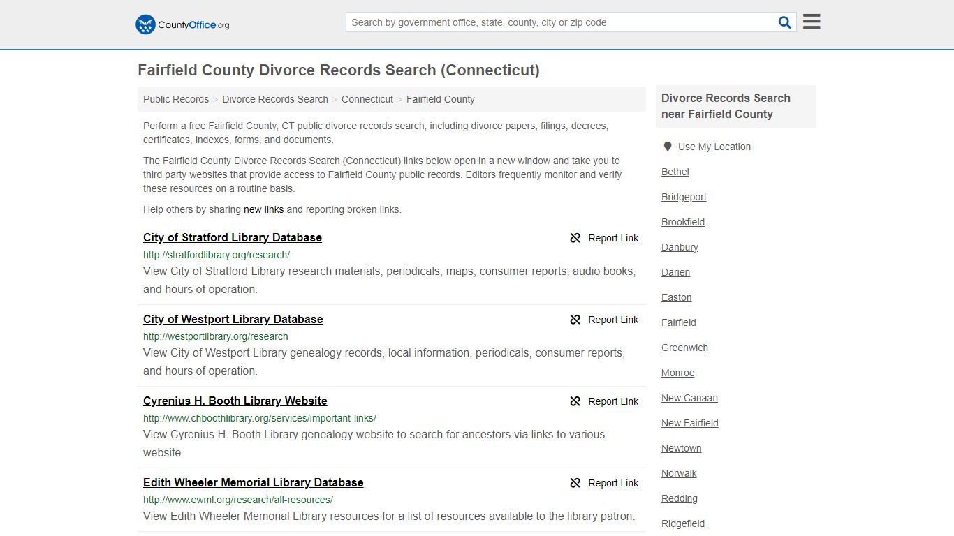 Fairfield County Divorce Records Search (Connecticut) - County Office